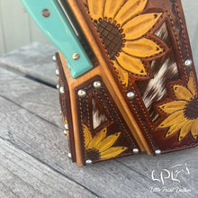 Load image into Gallery viewer, *AUCTION* Sunflower and Cowhide Turquoise Knife Block Set
