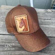 Load image into Gallery viewer, Brown Glitter Unicorn Ponytail Hat
