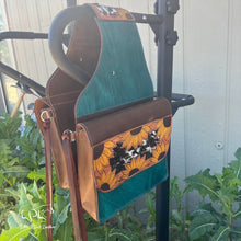 Load image into Gallery viewer, Distressed Turquoise and Sunflower Saddle Bags
