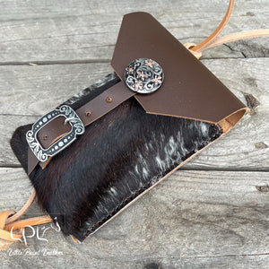 Cowhide Saddle Pouch- Floral Concho