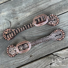 Load image into Gallery viewer, Metallic Rose Gold Snake Print Spur Straps
