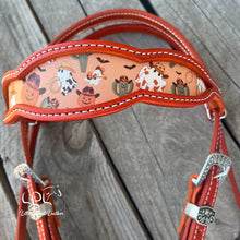 Load image into Gallery viewer, Orange Western Halloween Browband Headstall
