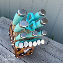Load image into Gallery viewer, Sunflower Tooled and Cowhide Turquoise Knife Block Set
