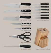 Load image into Gallery viewer, Cowhide Black Knife Block Set
