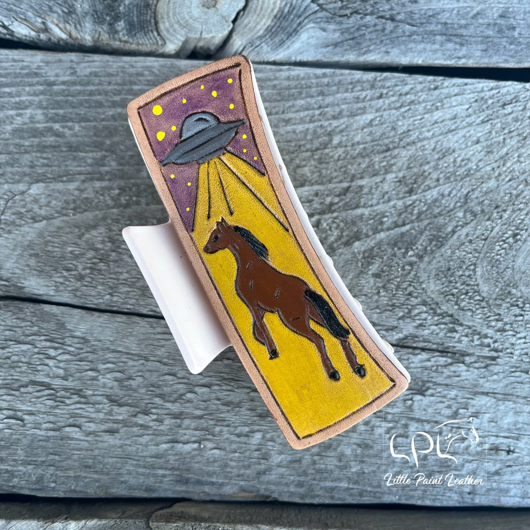UFO Tooled Leather Hair Clip
