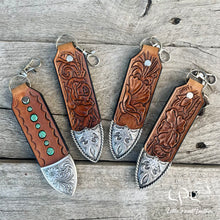 Load image into Gallery viewer, Tooled Belt Tip Keychains
