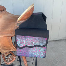 Load image into Gallery viewer, Distressed Black and Rio Hide Saddle Bags
