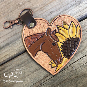 Sunflower Heart Horse Keychain