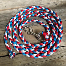 Load image into Gallery viewer, 8&#39; Red/White/Blue Braided Muletape Leadrope
