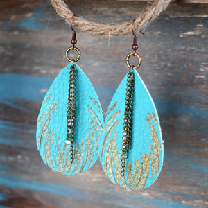 Faux Leather Turquoise Feather Earrings