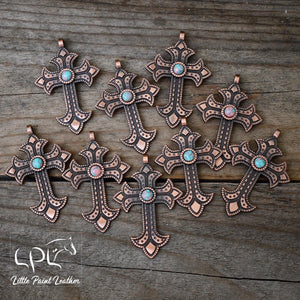 Copper Cross Necklace with Pink/Turquoise Stone