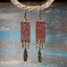 Load image into Gallery viewer, Embossed Leather and Feather Earrings
