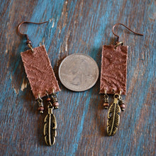 Load image into Gallery viewer, Embossed Leather and Feather Earrings
