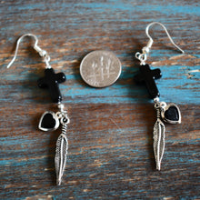 Load image into Gallery viewer, Black Cross Feather Earrings
