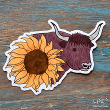 Load image into Gallery viewer, Highland Cow Sunflower Sticker
