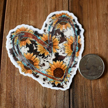 Load image into Gallery viewer, Sunflower Cowhide Heart Sticker
