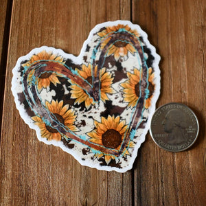 Sunflower Cowhide Heart Sticker