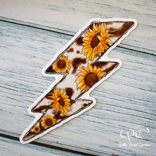 Load image into Gallery viewer, Cowhide and Sunflower Lightening Bolt Sticker
