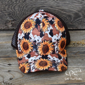 Sunflower and Cowhide Snap Back Hat