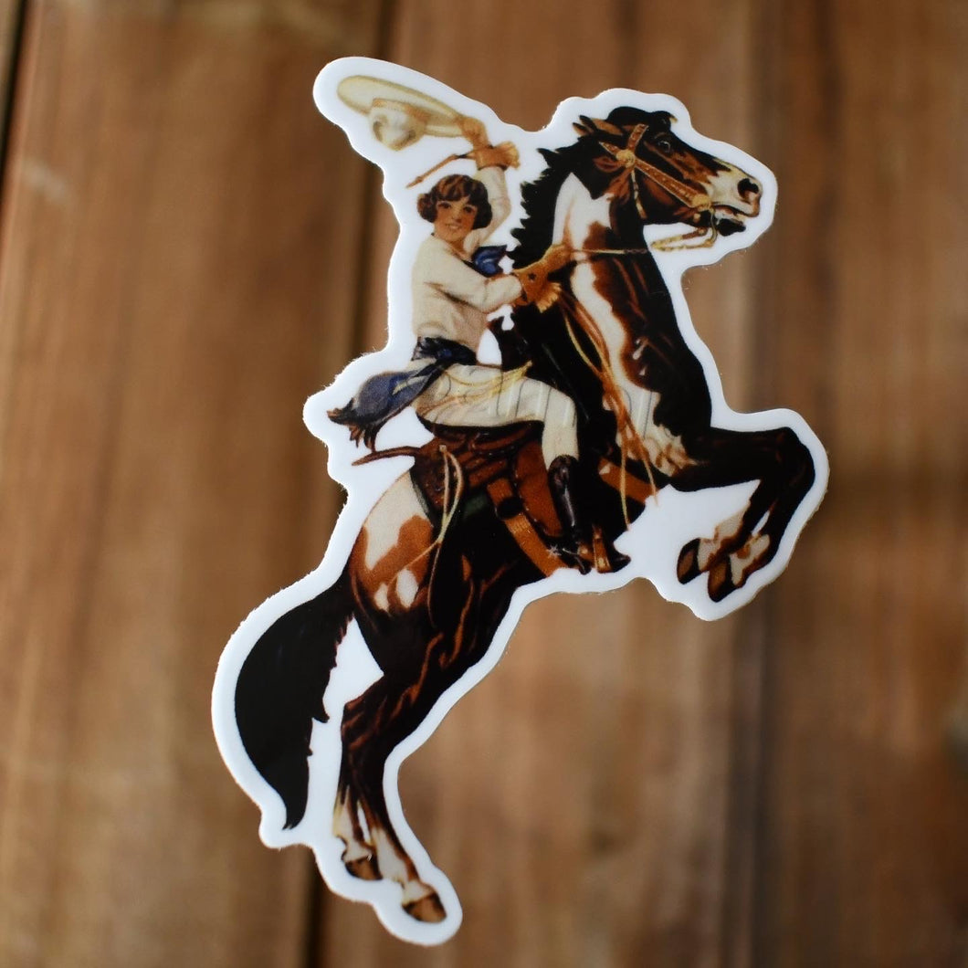 Pinup Cowgirl Rearing Horse Sticker