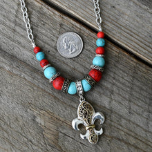 Load image into Gallery viewer, Fleur De Les Red and Turquoise Necklace
