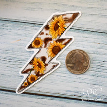Load image into Gallery viewer, Cowhide and Sunflower Lightening Bolt Sticker
