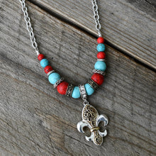 Load image into Gallery viewer, Fleur De Les Red and Turquoise Necklace
