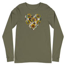 Load image into Gallery viewer, Unisex Long Sleeve Sunflower and Cowhide Heart Tee
