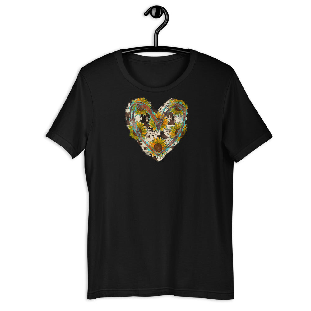 Unisex Cowhide and Sunflower Heart Tee